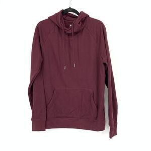 Express Men's Size Medium Raglan Pullover Hoodie Sweatshirt Burgundy Maroon